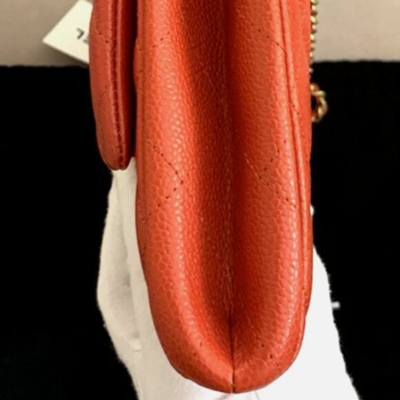 Chanel CC Classic Quilted Leather Flap Shoulder Bag Clutch Orange Gold Shine NIB - Picture 4 of 16